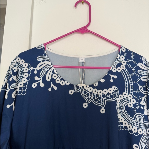 NWT Made with ❤️ Navy Blue Embroidered Boho Lightweight Pleated Midi Dress szXXL - Picture 10 of 16